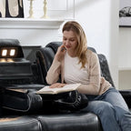 Power Reclining Sofa with Wireless Charger,Reading Light for Living Room,Faux Leather LED Light,AC/USB Port,Cup Holder,Black