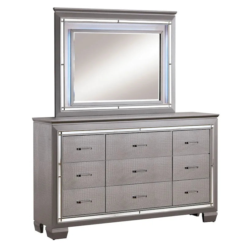 Cassettiera e Specchio 2 pezzi con 9 cassetti in Legno Contemporaneo Ruff Crocodile di Furniture of America