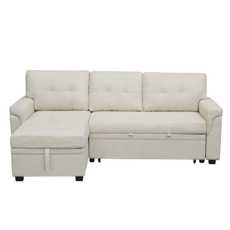 Divano componibile convertibile reversibile con letto estraibile, chaise longue con contenitore nascosto e gambe durevoli