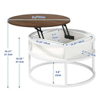 Moasis Farmhouse Lift Top Round Coffee Table with Hidden Storage and Shelf