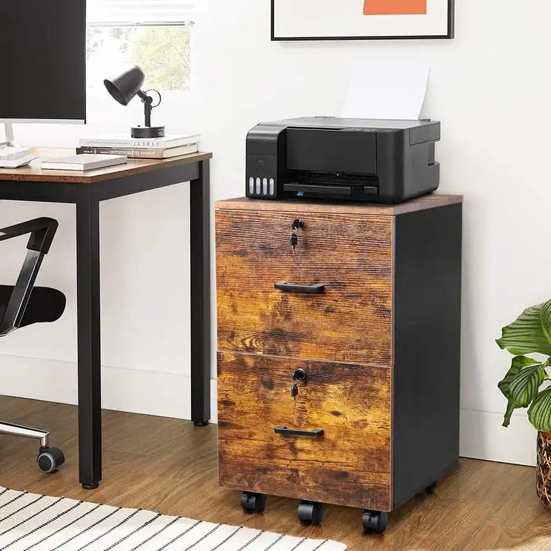 2-Drawer Rolling Wood File Cabinet with Lock