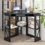 Scrivania ad angolo Scrivania piccola con prese Tavolo ad angolo per piccoli spazi, Scrivania per computer con porte USB Scrivania triangolare con contenitore