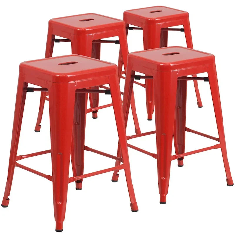 Set di 4 Sgabelli in Metallo Senza Schienale da 61 cm per Interni/Esterni, con Seduta Quadrata