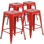 Set di 4 Sgabelli in Metallo Senza Schienale da 61 cm per Interni/Esterni, con Seduta Quadrata