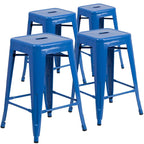 Set di 4 Sgabelli in Metallo Senza Schienale da 61 cm per Interni/Esterni, con Seduta Quadrata