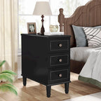 Fully Assembled Narrow End Table, Solid Wood Side Table with 3 Drawers, Vintage Nightstand Slim Bedside Table for Small Spaces