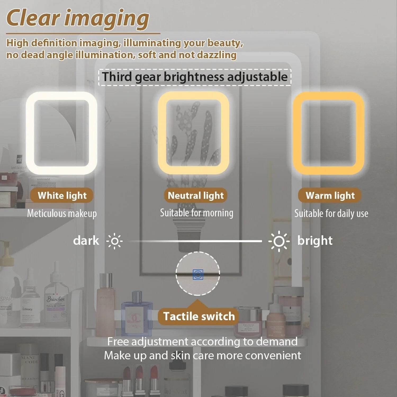 Tavolo da Trucco con Luci a LED, Specchio e Sgabello