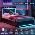 Struttura letto con luci LED per testiera e stazione di ricarica USB-C/A, 4 cassetti