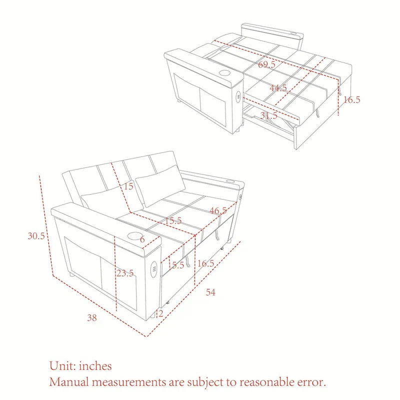 Divano Letto Estraibile con Schienale Regolabile e Porta USB