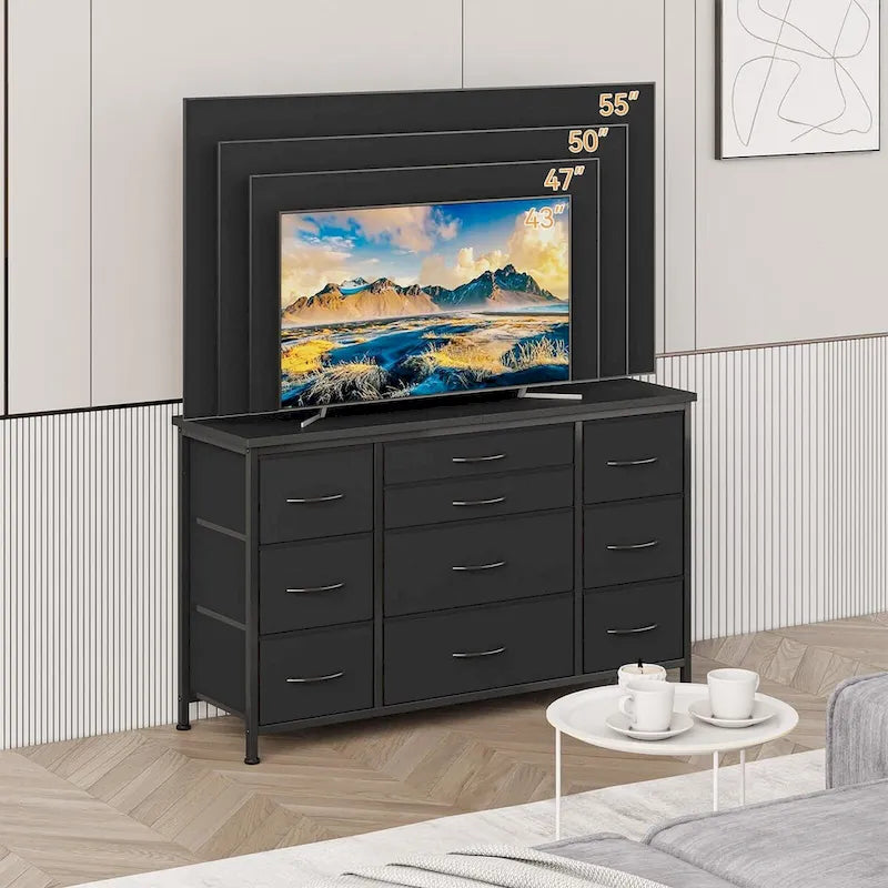 Comò da camera da letto con 10 cassetti grandi per mobile TV lungo 55 - 55 pollici