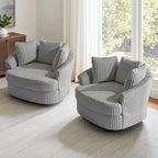 DREAMSIDEA 2 Set Recessed Arm Slipcovered Swivel Barrel Chair