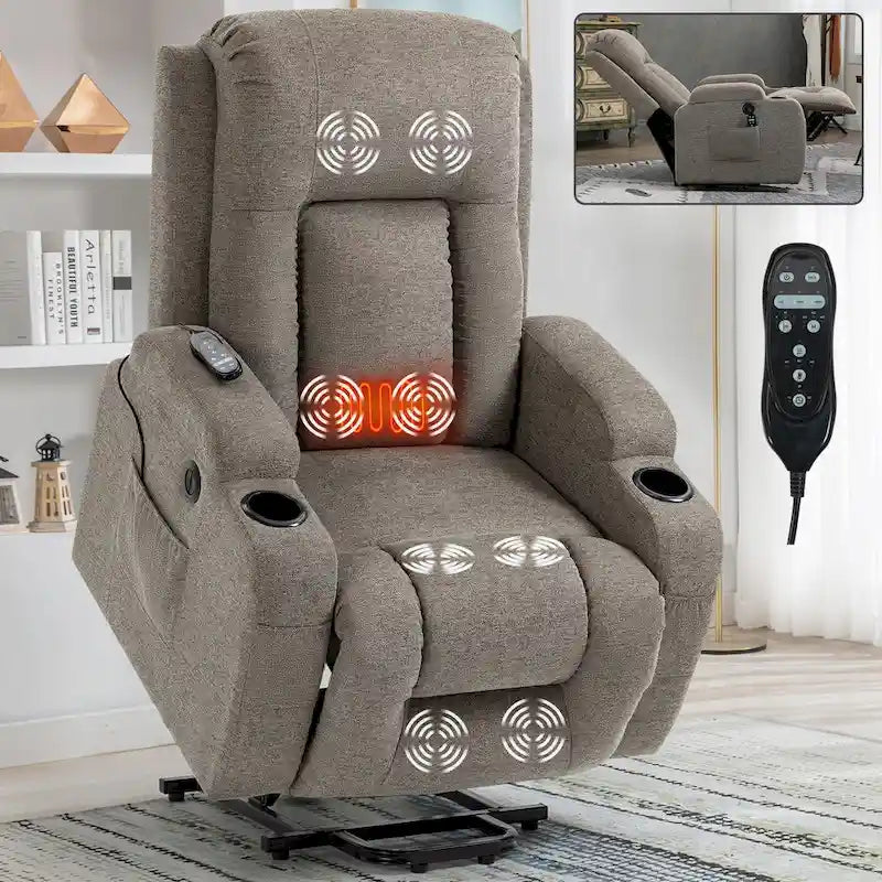 Poltrona reclinabile elettrica Lazy Boy Power Lift, moderna poltrona massaggiante a motore singolo con riscaldamento lombare, porta di ricarica USB, portabicchieri