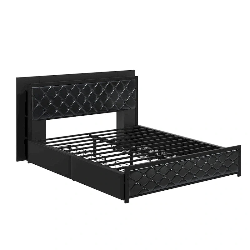 Moasis Letto Matrimoniale Queen Size con Struttura in PU e LED, Imbottito, con Piattaforma