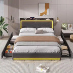Struttura letto con luci LED per testiera e stazione di ricarica USB-C/A, 4 cassetti