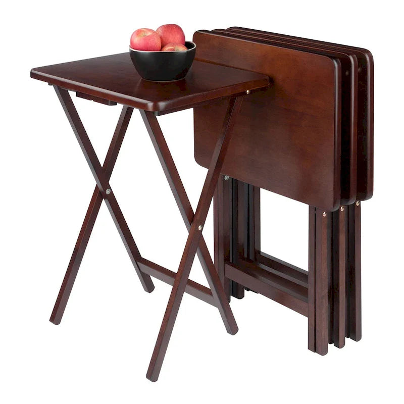 Set di 4 tavolini pieghevoli singoli in noce antico, ricchi, 65,40 cm