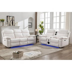 Power Reclining Sofa with Wireless Charger,Reading Light,LED Light for Living Room,Faux Leather,AC/USB Port,Cup Holder,Black