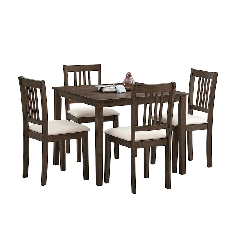 Set Tavolo e Sedie per Colazione in Cucina, Tavolo da Pranzo Quadrato in Legno, Tavolo da Pranzo Casuale con 4 Sedie Imbottite