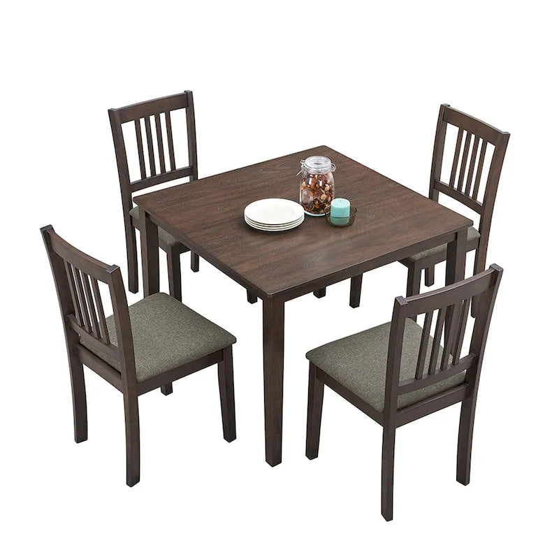 Set Tavolo e Sedie per Colazione in Cucina, Tavolo da Pranzo Quadrato in Legno, Tavolo da Pranzo Casuale con 4 Sedie Imbottite