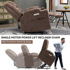 Poltrona Reclinabile Power Lift con Massaggio e Calore, Poltrone Reclinabili Larghe Imbottite Lazy Boy con USB, Porte Type C e 2 Portabicchieri in Acciaio