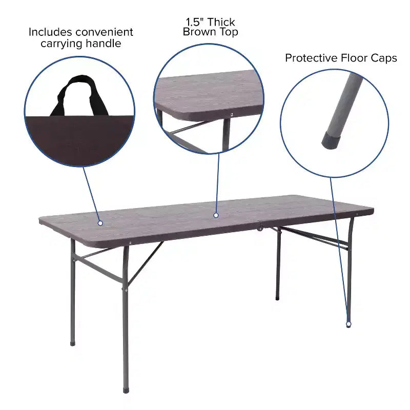Flash Furniture 6-Foot Bi-Fold Plastic Banquet and Event Folding Table with Carrying Handle