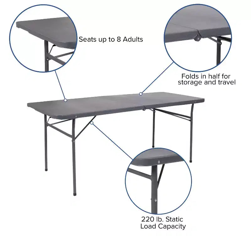 Flash Furniture 6-Foot Bi-Fold Plastic Banquet and Event Folding Table with Carrying Handle