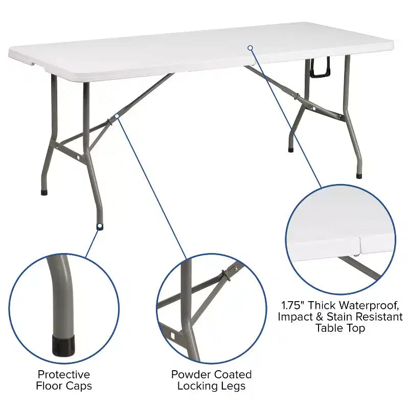 Flash Furniture 6-Foot Bi-Fold Plastic Banquet and Event Folding Table with Carrying Handle