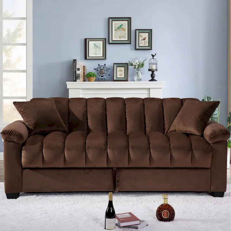 82.7 Velvet Storage Convertible Sofa Sleeper Couch with 2 Pillows