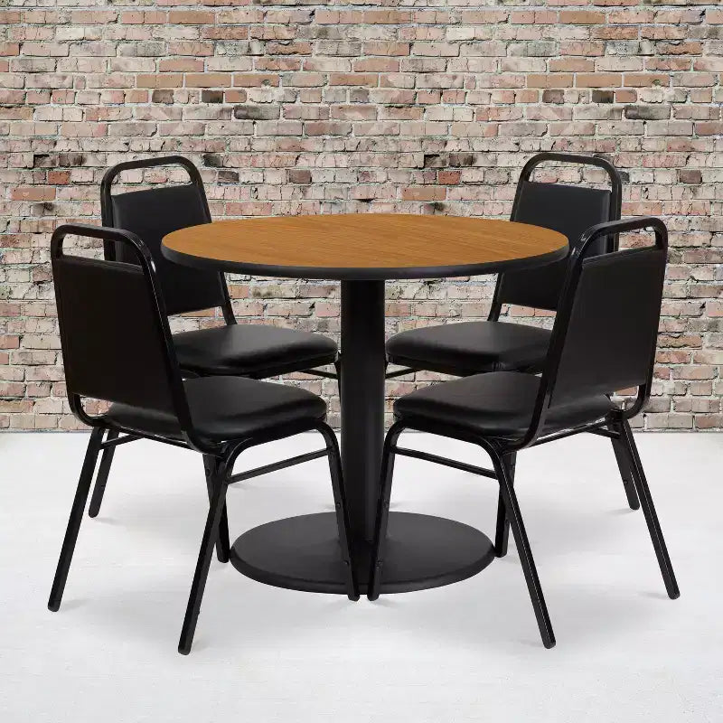 Flash Furniture 36'' Round Laminate Table Set with Round Base and 4 Trapezoidal Back Banquet Chairs