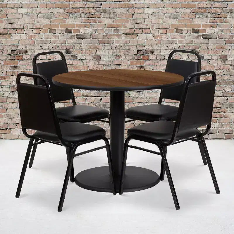 Flash Furniture 36'' Round Laminate Table Set with Round Base and 4 Trapezoidal Back Banquet Chairs