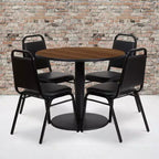 Flash Furniture 36'' Round Laminate Table Set with Round Base and 4 Trapezoidal Back Banquet Chairs