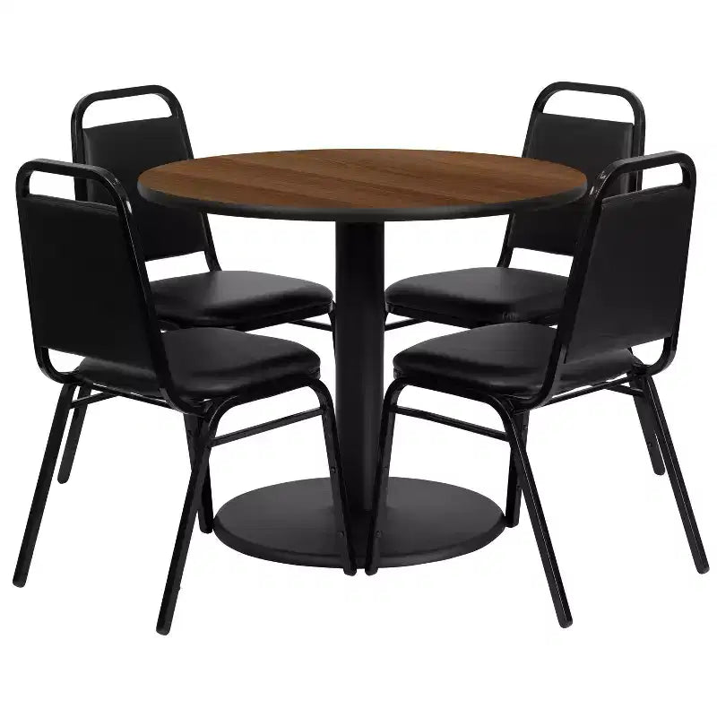 Flash Furniture 36'' Round Laminate Table Set with Round Base and 4 Trapezoidal Back Banquet Chairs