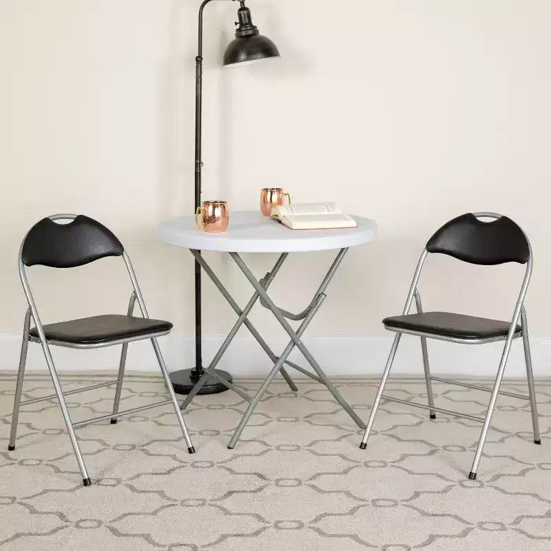 Flash Furniture 2 Pack HERCULES Series Black Vinyl Metal Folding Chair with Carrying Handle