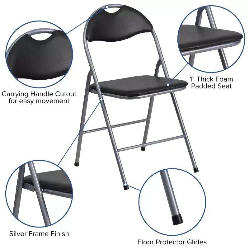Flash Furniture 2 Pack HERCULES Series Black Vinyl Metal Folding Chair with Carrying Handle