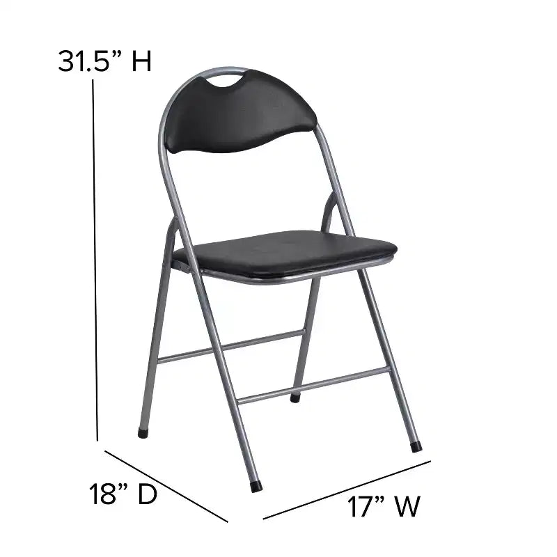 Flash Furniture 2 Pack HERCULES Series Black Vinyl Metal Folding Chair with Carrying Handle