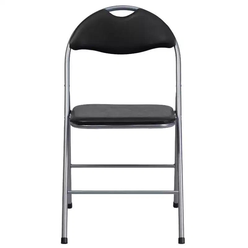 Flash Furniture 2 Pack HERCULES Series Black Vinyl Metal Folding Chair with Carrying Handle