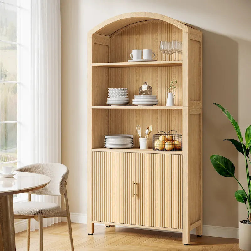 71  Dispensa da Cucina Alta Ad Arco con Ante - Legno Naturale