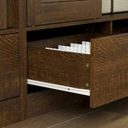 Brown Wardrobe Armoire with Drawers, Hanging Rod 4 Sliding Doors