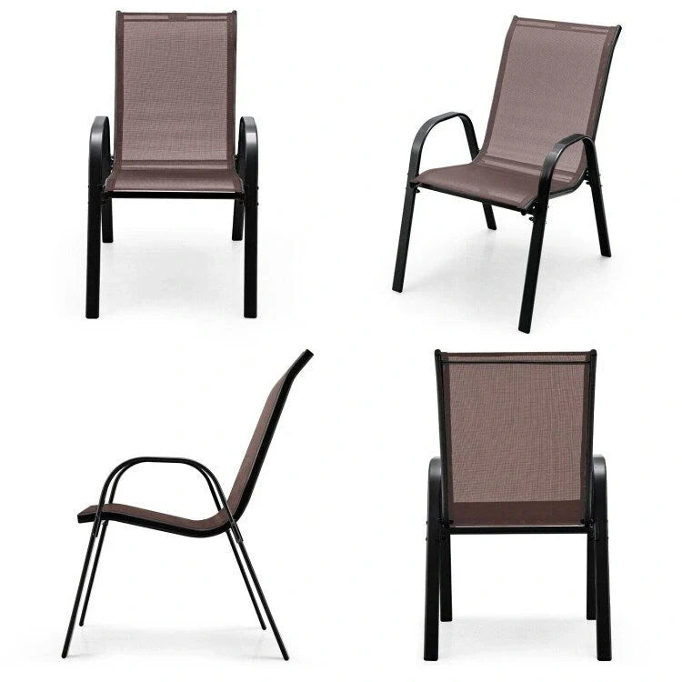 4 Pieces Stackable Patio Dining Chairs Set with Armrest - 29 x 21.5 x 35.5 (L x W x H)