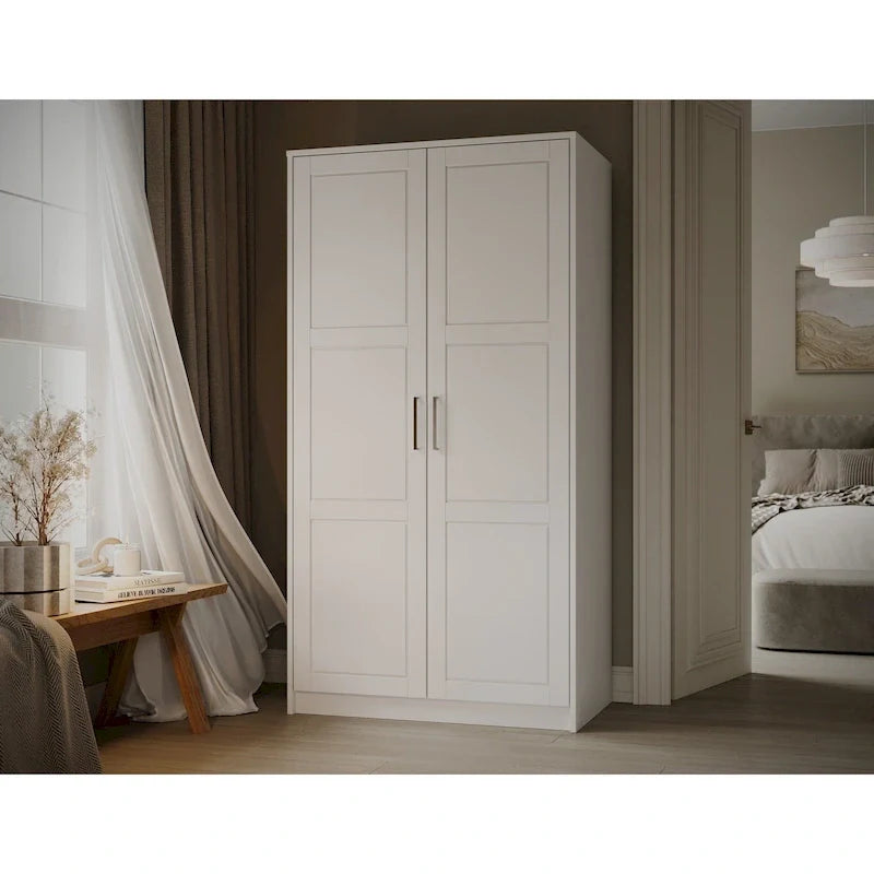Palace Imports 100% Solid Wood 2-Door Urban Wardrobe Armoire with Solid and Mirrored Doors