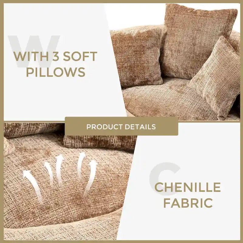 Chenille High Back Lazy Sofa with 3 Pillows and Oversized Bean Bag Chair