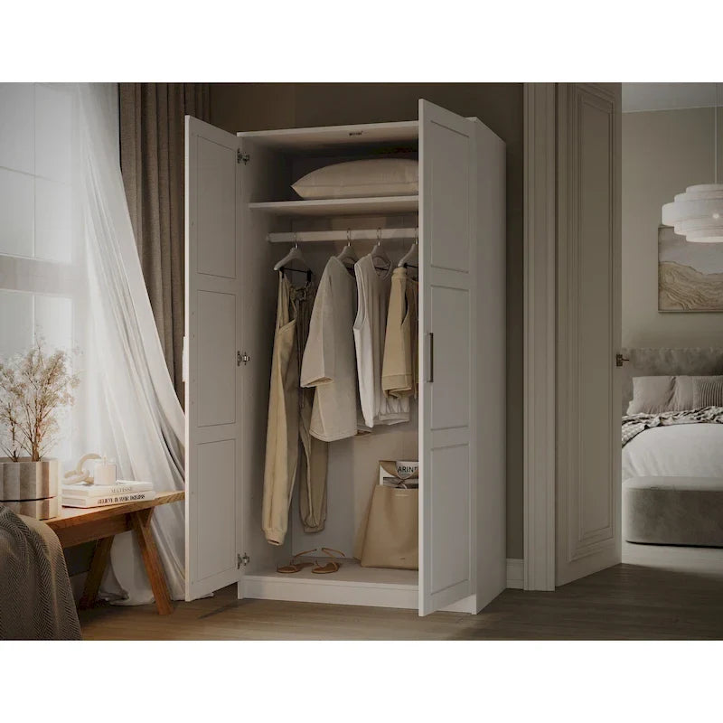 Palace Imports 100% Solid Wood 2-Door Urban Wardrobe Armoire with Solid and Mirrored Doors
