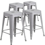 Set di 4 Sgabelli in Metallo Senza Schienale da 61 cm per Interni/Esterni, con Seduta Quadrata