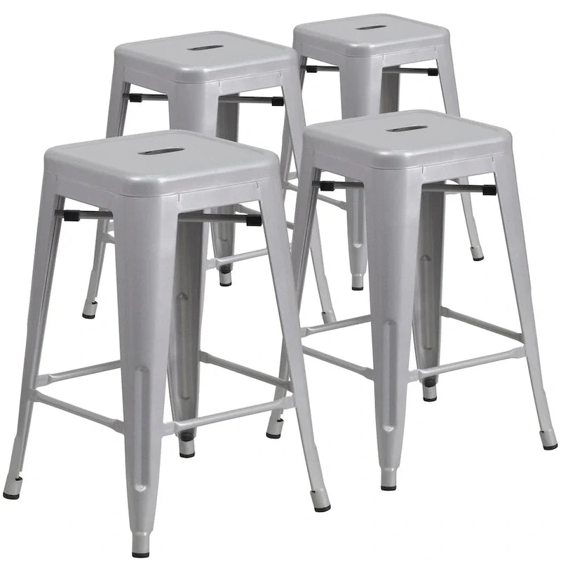 Set di 4 Sgabelli in Metallo Senza Schienale da 61 cm per Interni/Esterni, con Seduta Quadrata