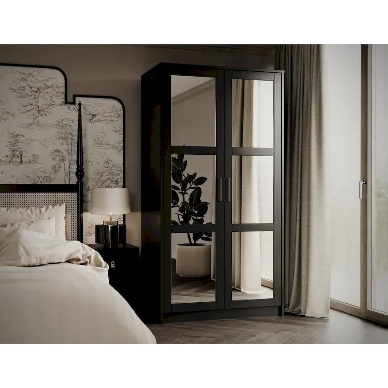 Palace Imports 100% Solid Wood 2-Door Urban Wardrobe Armoire with Solid and Mirrored Doors