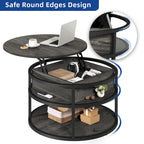 Moasis Farmhouse Lift Top Round Coffee Table with Hidden Storage and Shelf