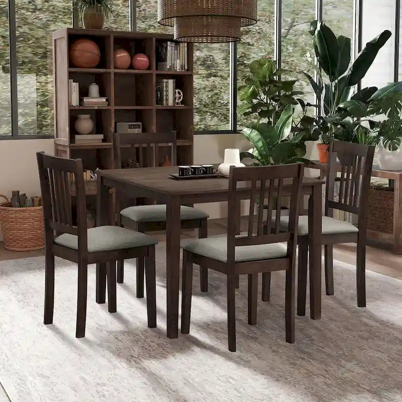 Set Tavolo e Sedie per Colazione in Cucina, Tavolo da Pranzo Quadrato in Legno, Tavolo da Pranzo Casuale con 4 Sedie Imbottite