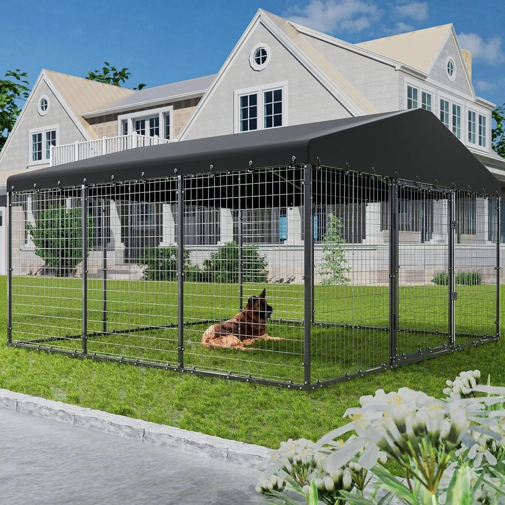 L 118 x P 118 x A 70 Cuccia grande per cani da esterno, Box recintato resistente per cani con tetto impermeabile