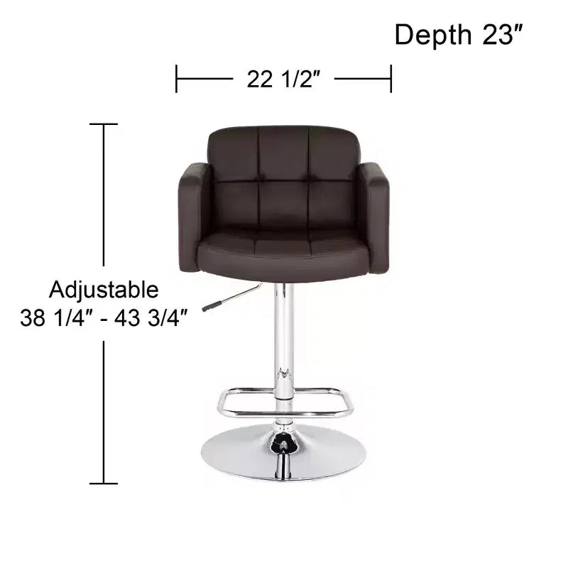 Studio 55D Trek Chrome Swivel Bar Stool 32 3/4 High Modern Adjustable Espresso Cushion with Backrest Footrest for Kitchen Counter Height Island Home