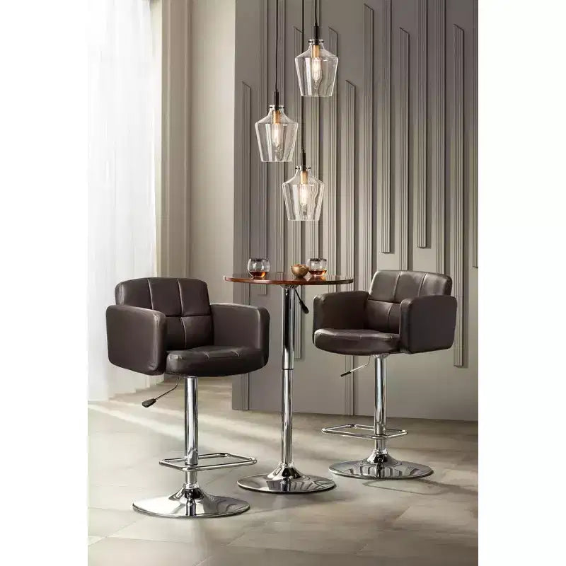 Studio 55D Trek Chrome Swivel Bar Stool 32 3/4 High Modern Adjustable Espresso Cushion with Backrest Footrest for Kitchen Counter Height Island Home