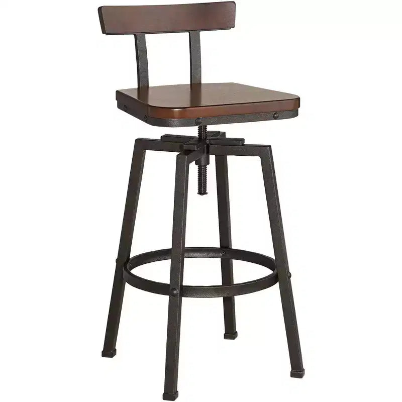Elm Lane Roark Bronze Swivel Bar Stool Brown 29 1/2 High Industrial Adjustable Wood Seat with Low Backrest Footrest for Kitchen Counter Height Island